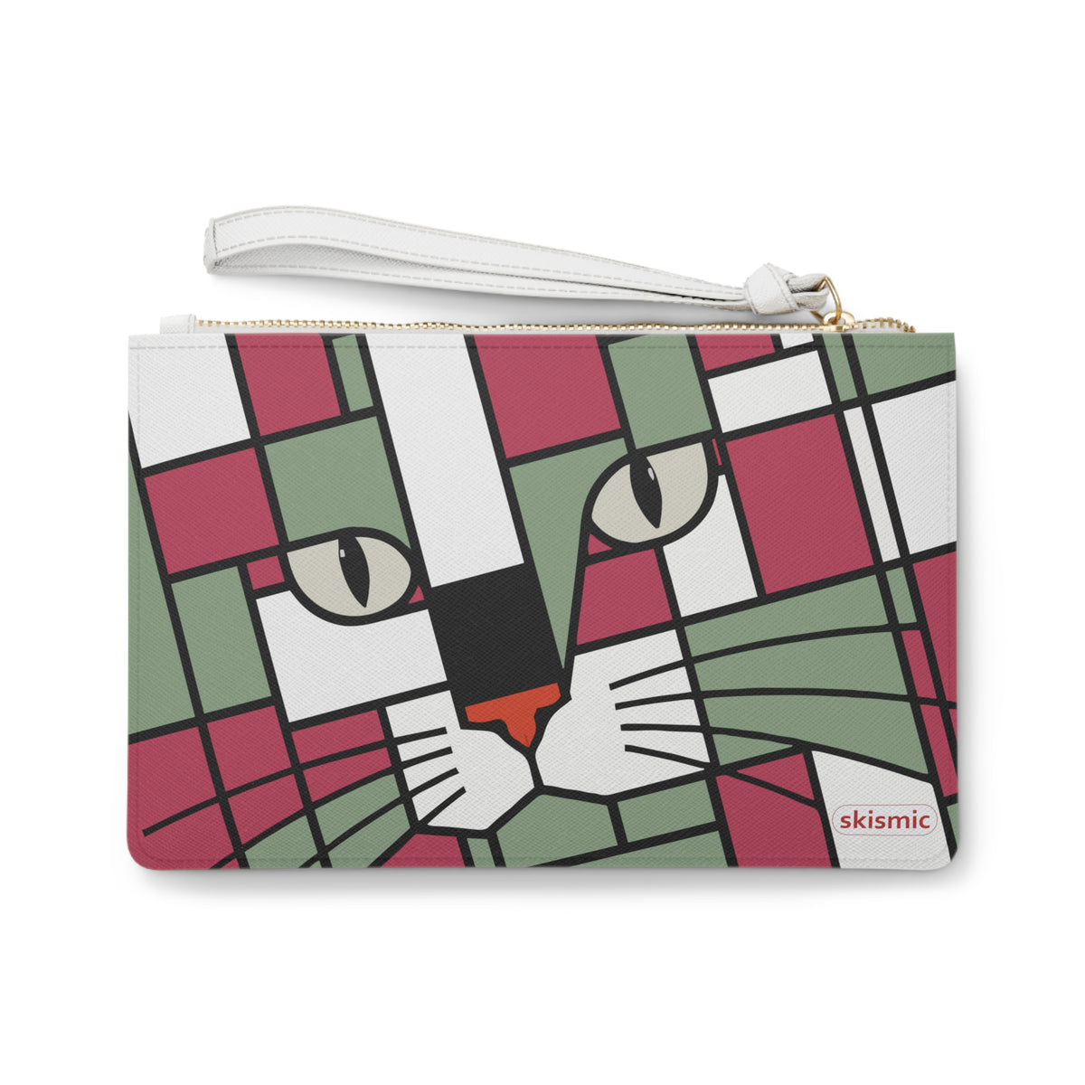 Skismic Cat Clutch Bag – Rose Pink / Crimson with Forest Terracotta / Green