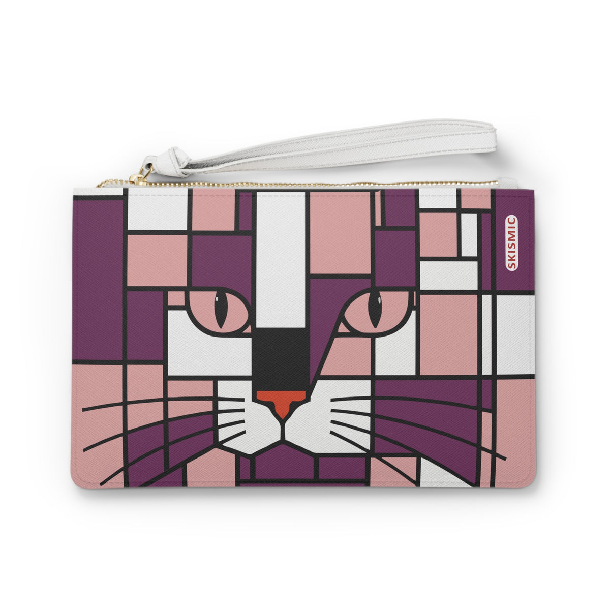 Skismic Cat Clutch Bag – Rose Pink / Crimson with Forest Terracotta / Green