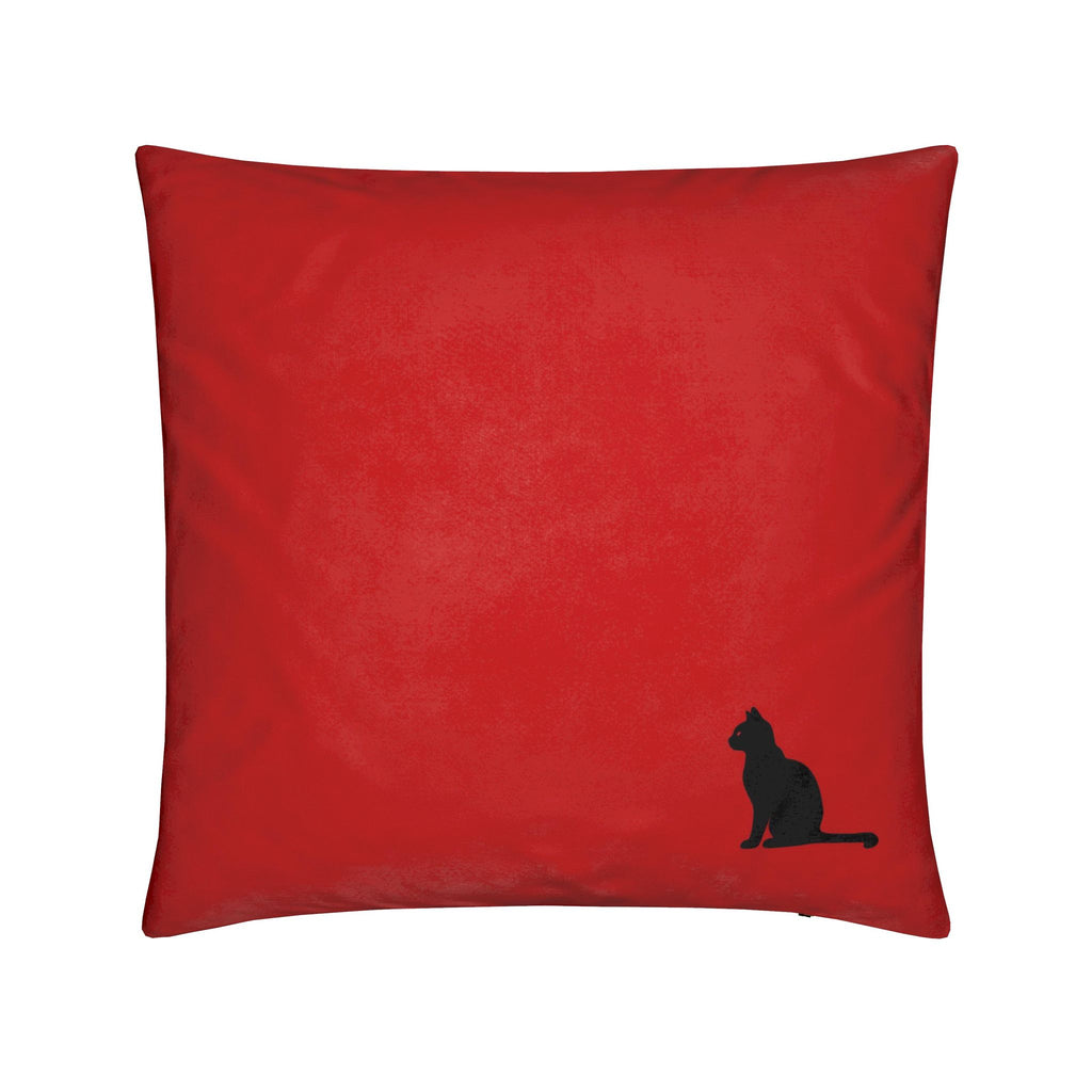 16 inch 40cm lucky black cat throw pillow cushion soft velvet with pad crimson red front
