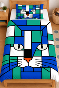 Aqua Skismic Green Blue Cats Face Duvet Covers with Pillows