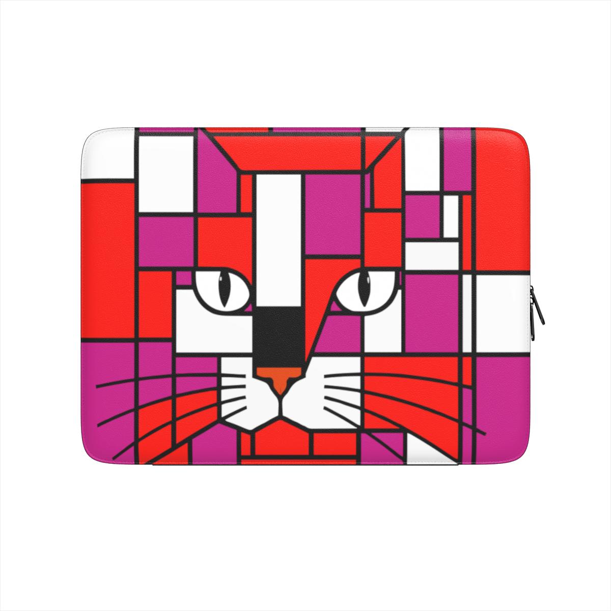 front view of the premium laptop sleeve showing the front cat inspired design