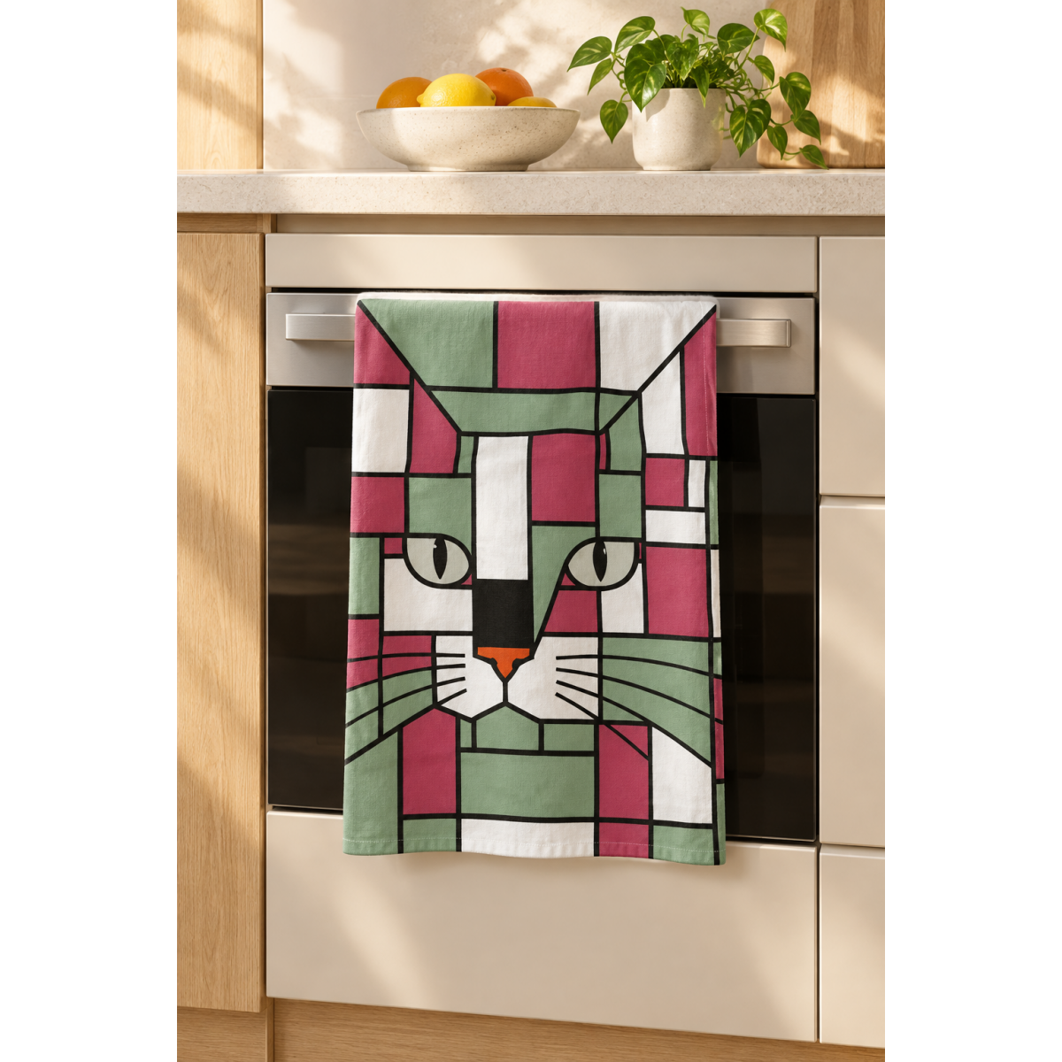 Forest Green & Terrcotta Cat Tea Towels