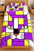 Nova Skismic Cat Purple Yellow Duvet Covers with Pillow