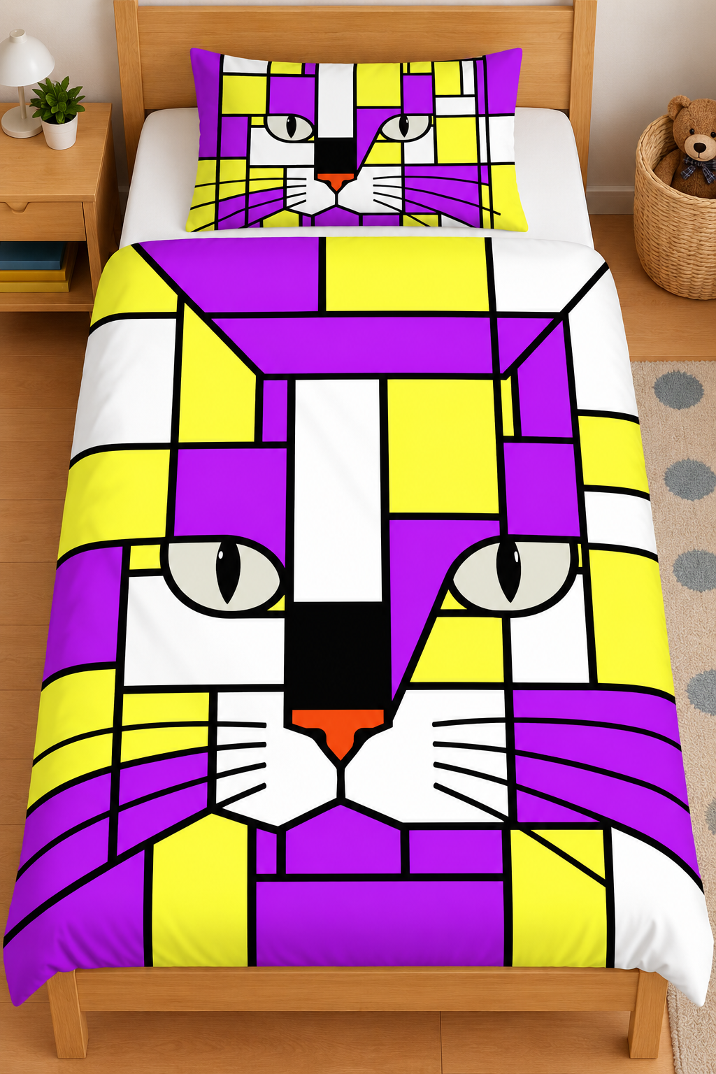 Nova Skismic Cat Purple Yellow Duvet Covers with Pillow