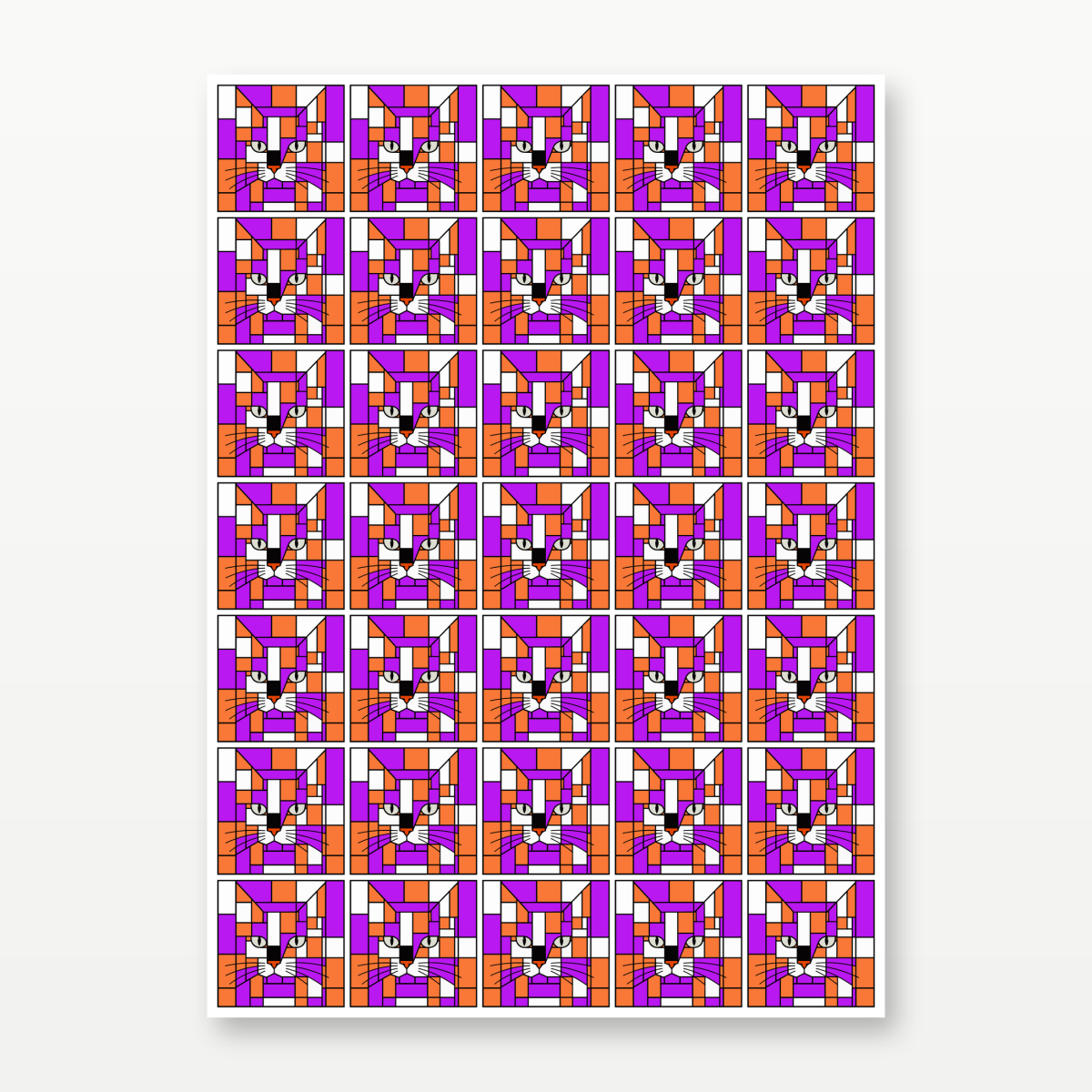 purple orange cat sticker sheet 35 stickers
