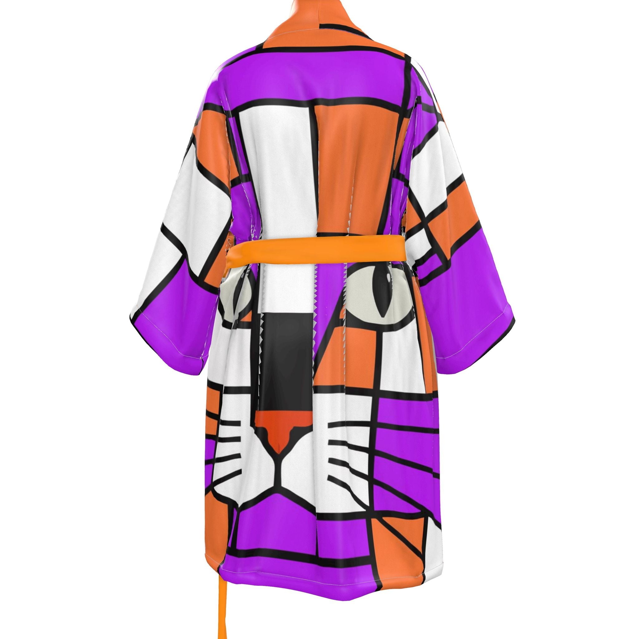 rear view sunset orange purple kimono-robe hand made