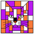 sticker sheets with cat face artwork made of purple, orange, white, and black blocks, centered on a white square background with a thin black border.