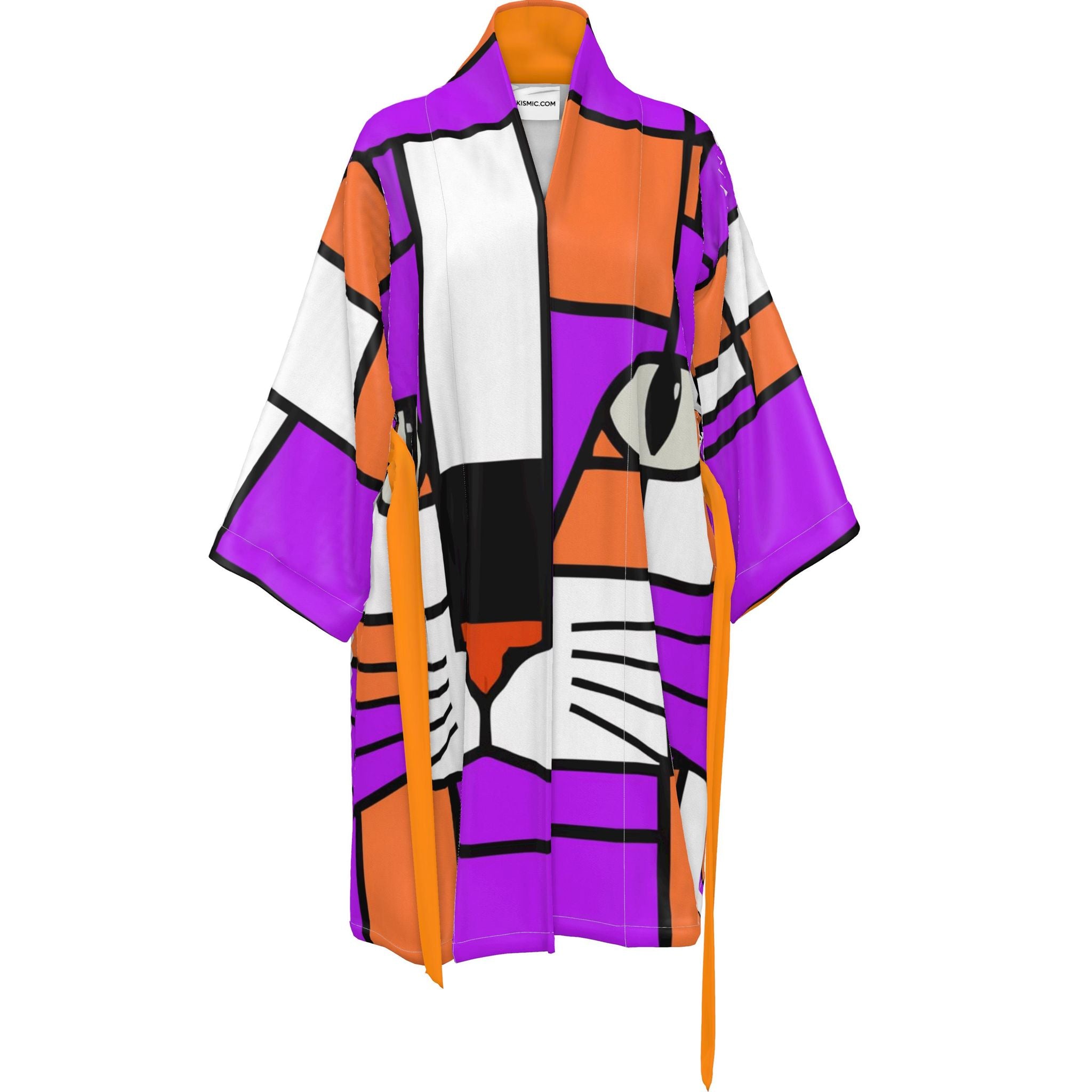 orange purple cat kimono robe london hand made
