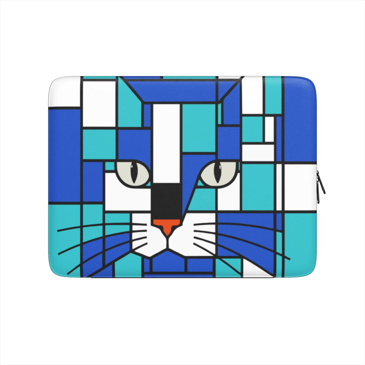 front view of the premium laptop sleeve showing the feline design